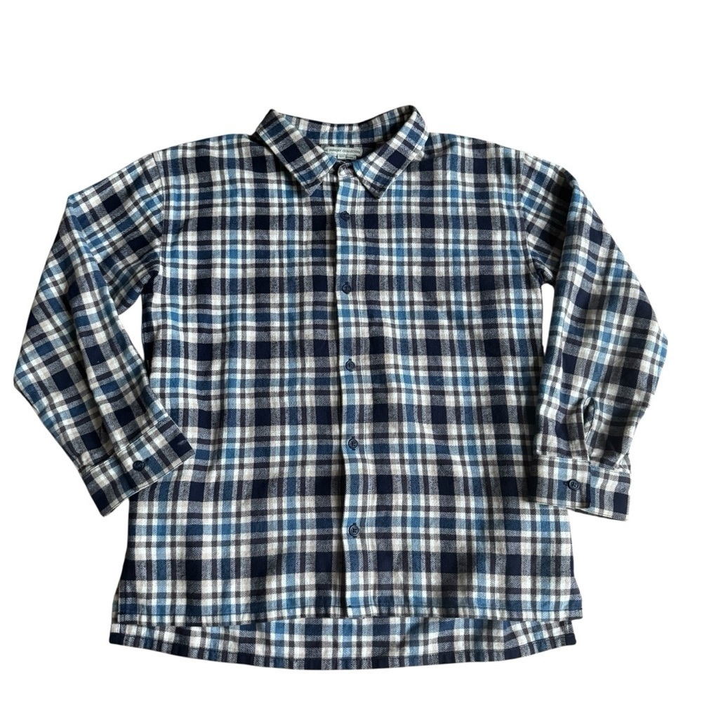 The Sunday Collective Blue Plaid Flannel Shirt Button Up Long Sleeve Cotton 12Y